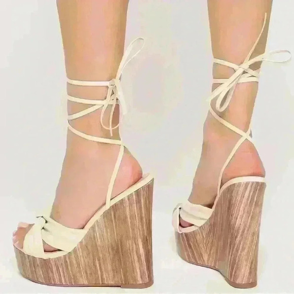 Lulus Aimi Bone Knotted Strappy Platform Wedges - Picture 2 of 12